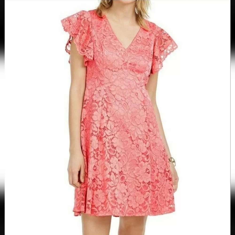 Jessica Howard Womens Petal Pink Spring Lace Floral Fit & Flare Dress. Size 8 - Picture 1 of 4